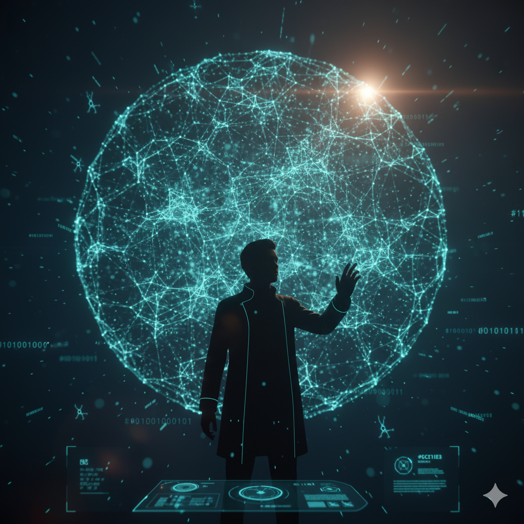 Abstract visualization of AI neural networks and data flow